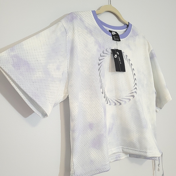 NIKE Sportswear Icon Clash Tie-Dye Short Sleeve Mesh Top w/Drawstring at Waist - Picture 7 of 12